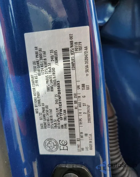 2022 Ford F150 Supercrew из США, поврежденный, VIN 1FTFW1E81NFB85693